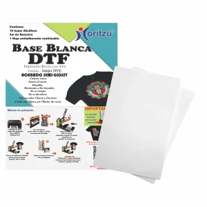 DTF BASE BLANCA IMPRIMIBLE TINTA COMUN DYE 10 HOJAS 20X25CM